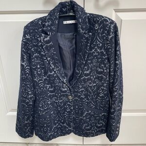 Cabi Wool Blend Paisley Black Navy Floral Jacquard Tapestry Blazer Jacket Velvet